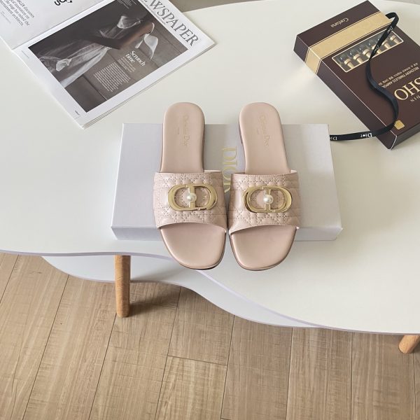 Dior 26P CD-style Pearl-Embroidered Chunky-Heel Slippers