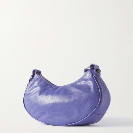 BALENCIAGA Le Cagole XS studded crinkled-leather shoulder bag purple - Image 3