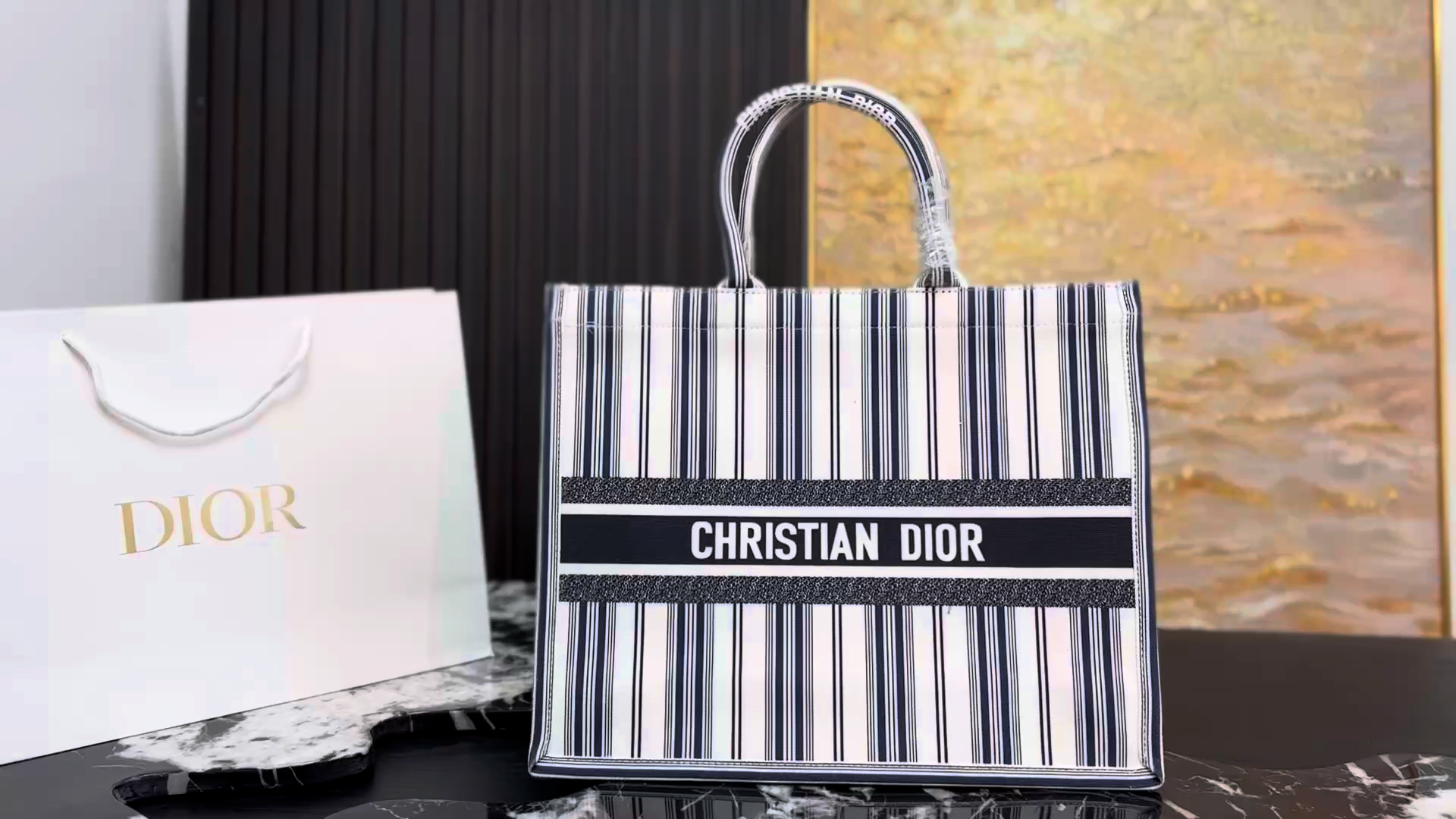 Dior Striped Tote Bag - Image 1