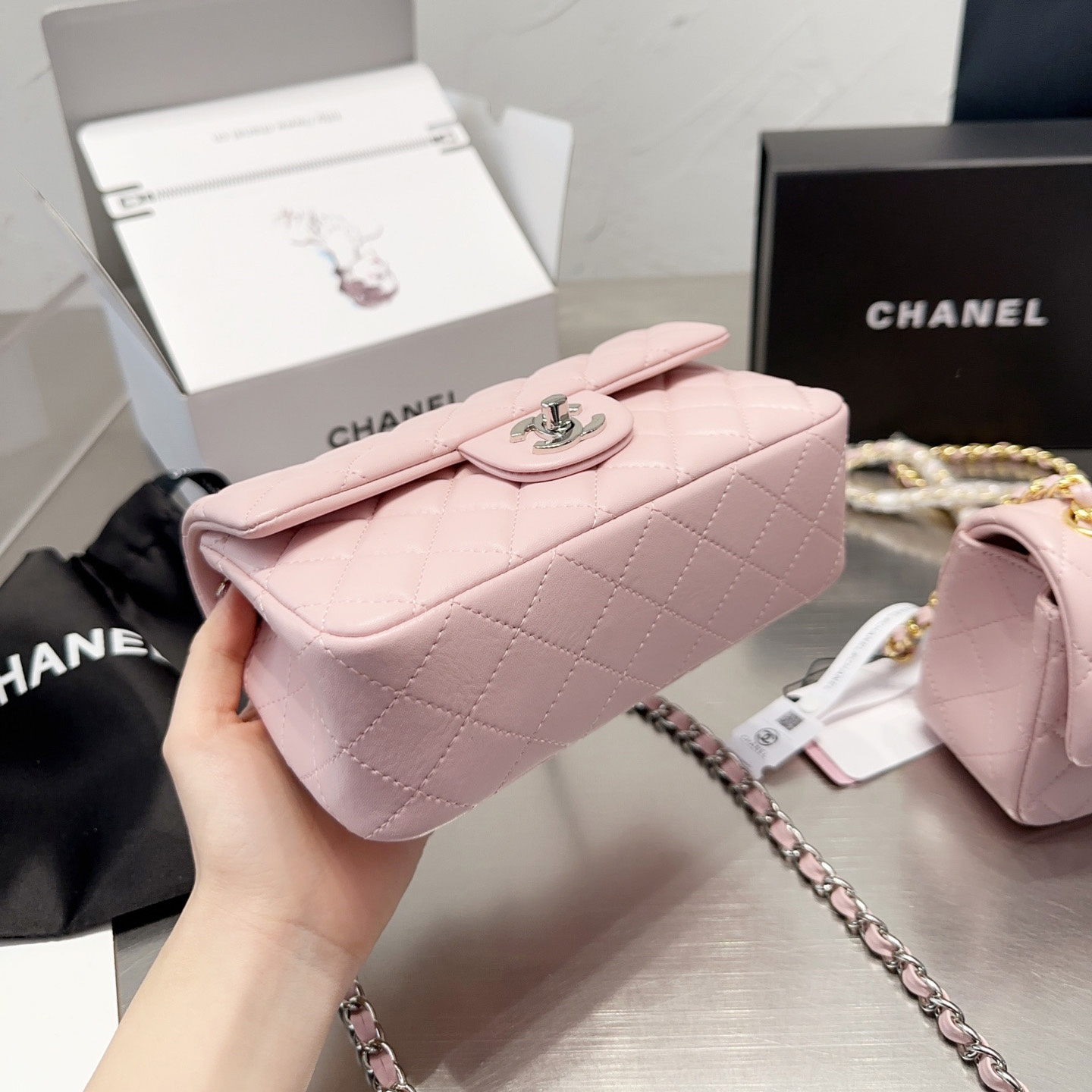 Chanel Classic Pink Flag Bag Small 20cm - Image 7