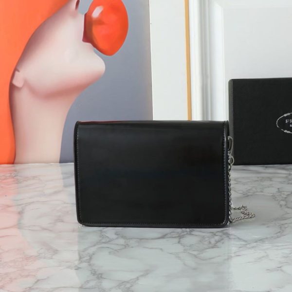 Prada Spazzolato Triangle Logo Plate Flap Chain Crossbody Bag