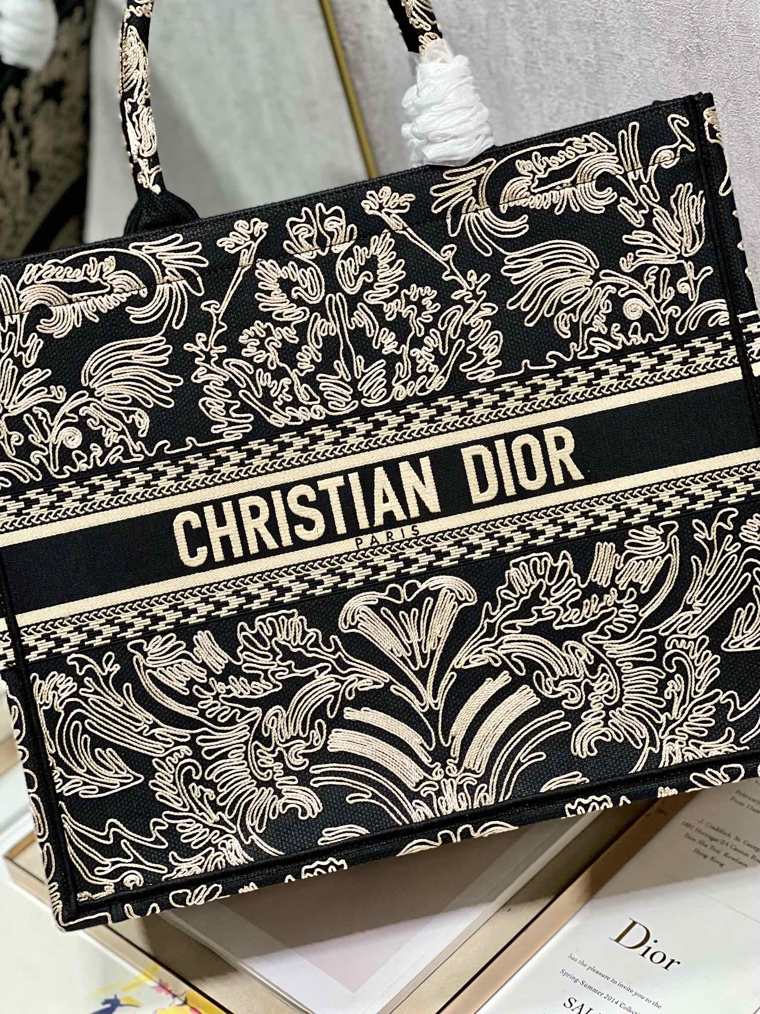 Dior Book Tote Large Black and White Ornamental Cornely-Effect Embroidery - Image 4