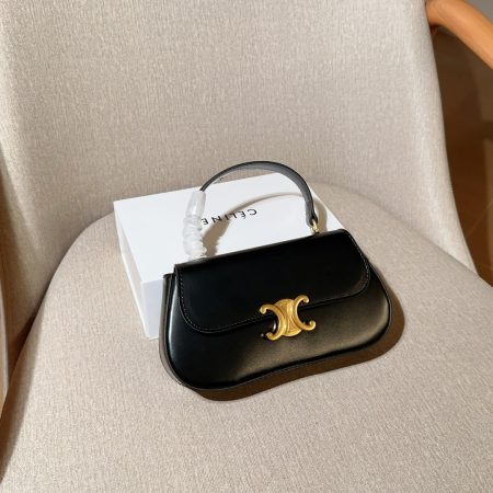 Celine Classic Flap Handbag in Black with Gold Logo - Image 2