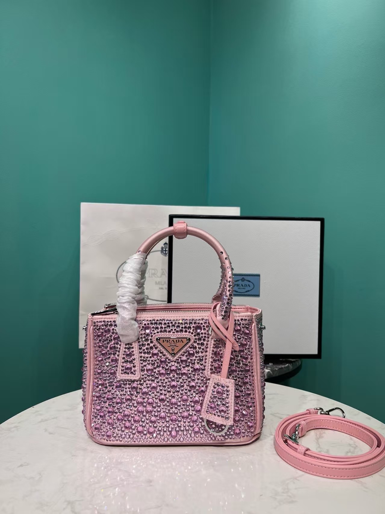Prada Galleria Anti Crystal Handbag Pink - Image 1
