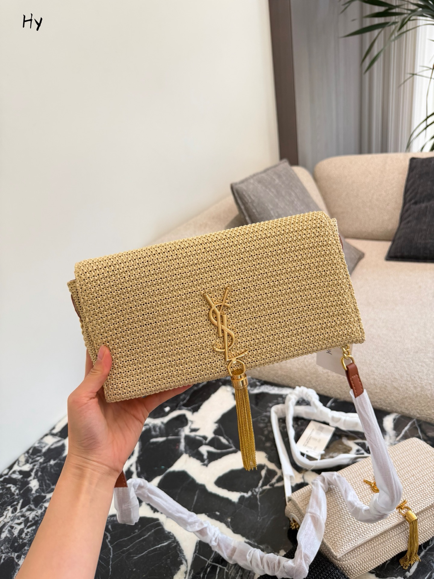 Saint Laurent Nero Raffia Kate Shoulder Bag - Image 4