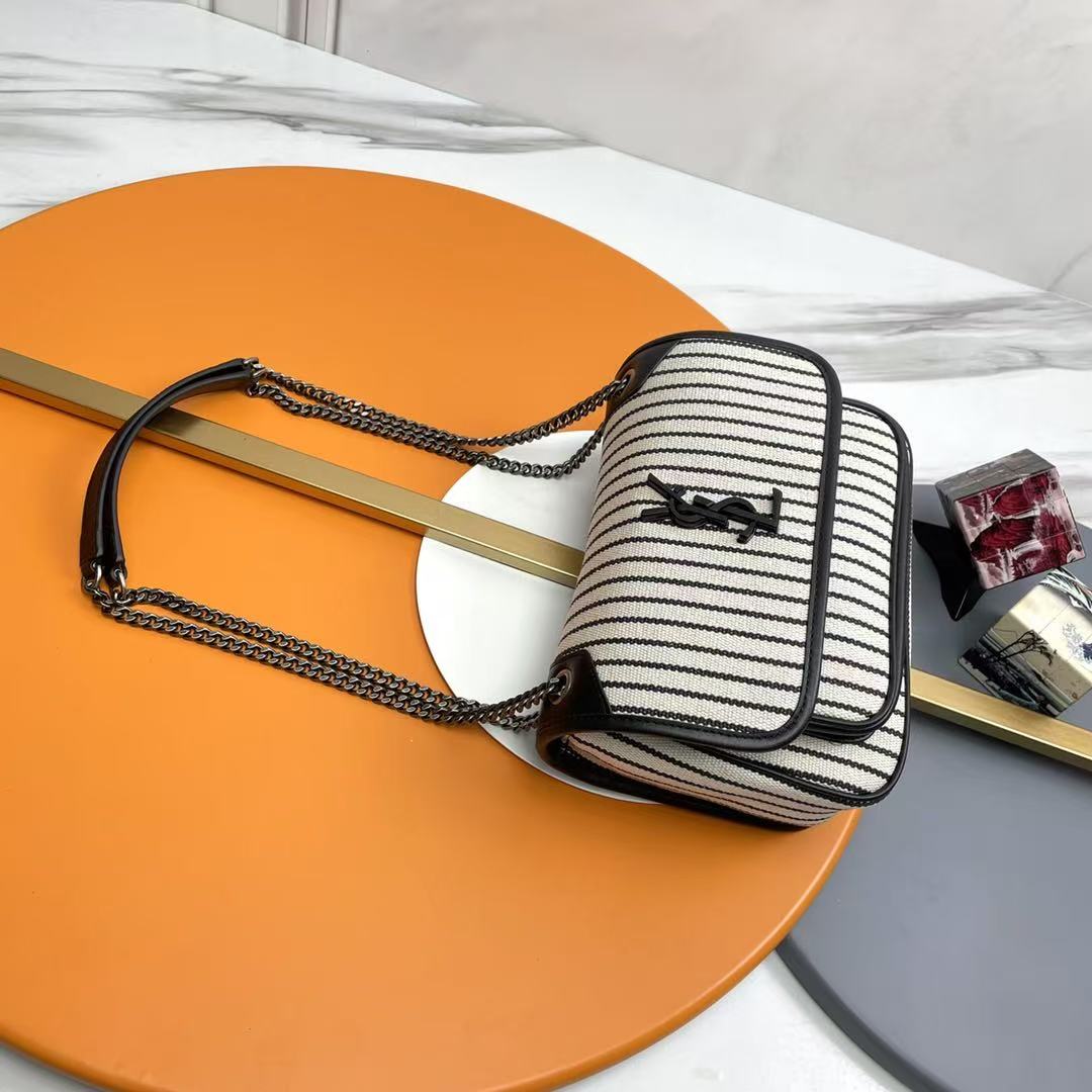 Saint Laurent YSL Cotton Canvas Striped Shoulder Bag - Image 3