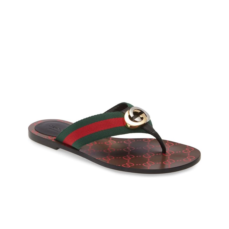 Gucci GG Web Thong Flat Sandals - Image 1