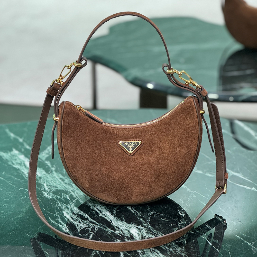 Prada Women's Brown Arqué Suede Moon Shoulder Bag - Image 3
