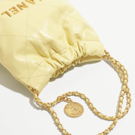 CHANEL 22 MINI HANDBAG Shiny Calfskin & Gold-Tone Metal Light Yellow - Image 3