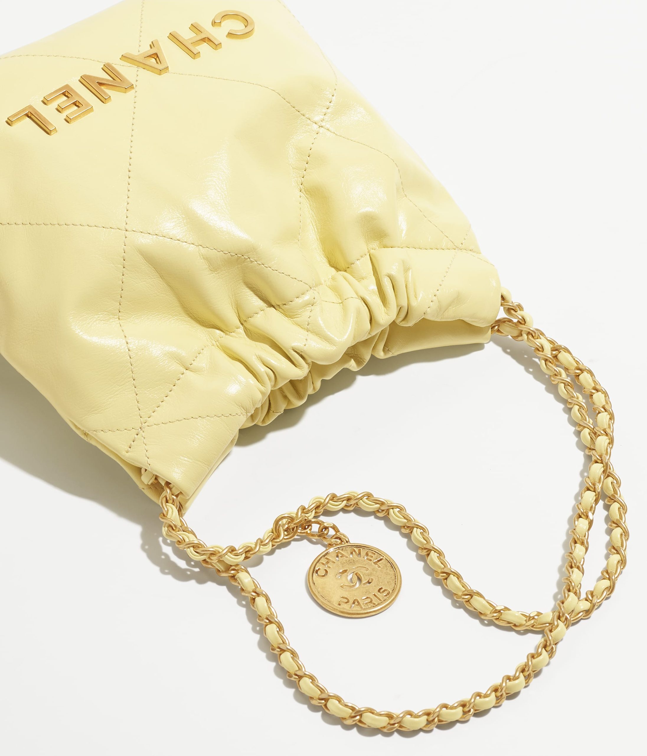 CHANEL 22 MINI HANDBAG Shiny Calfskin & Gold-Tone Metal Light Yellow - Image 3