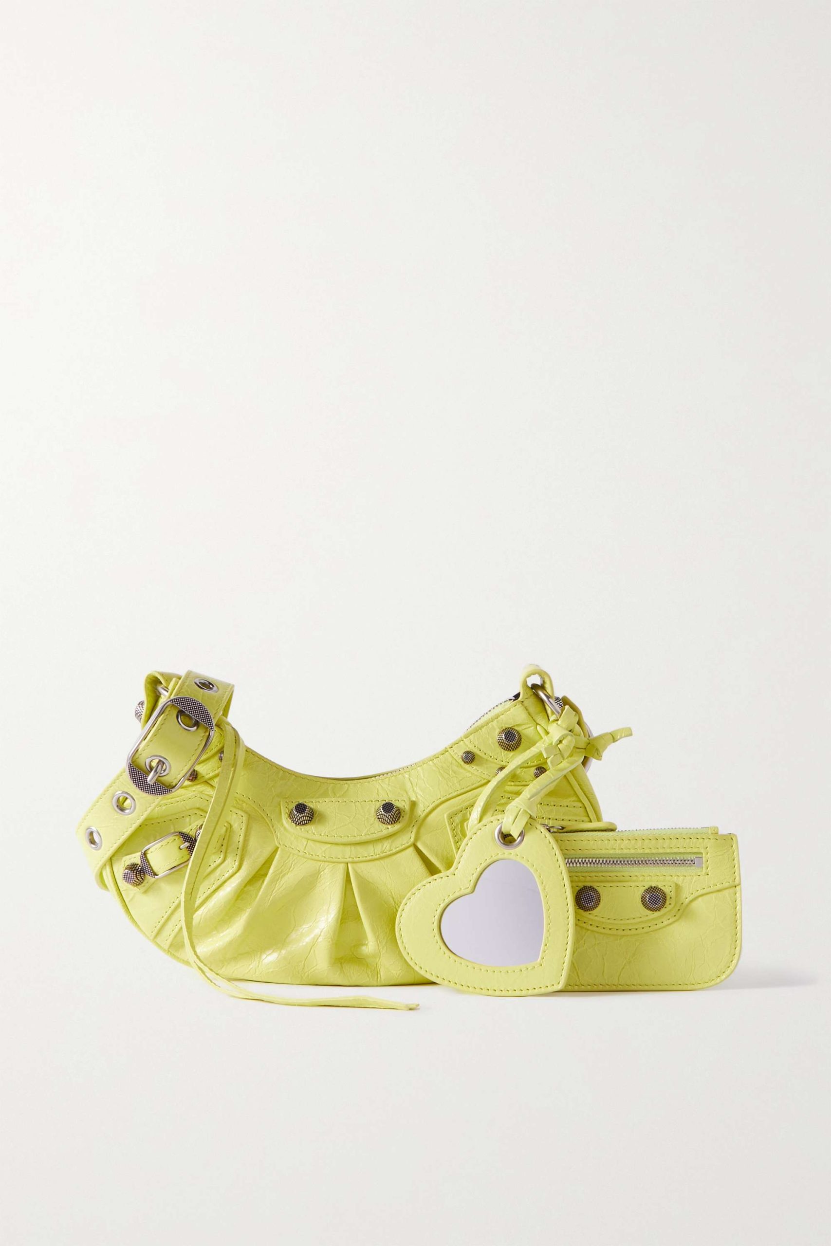 BALENCIAGA Le Cagole XS studded crinkled-leather shoulder bag yellow - Image 1