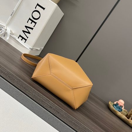 Loewe Mini Puzzle Fold Tote in shiny calfskin Brown - Image 4