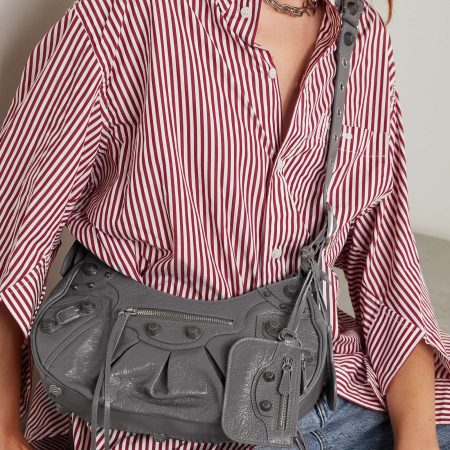 BALENCIAGA Le Cagole small studded crinkled-leather shoulder bag Grey - Image 6