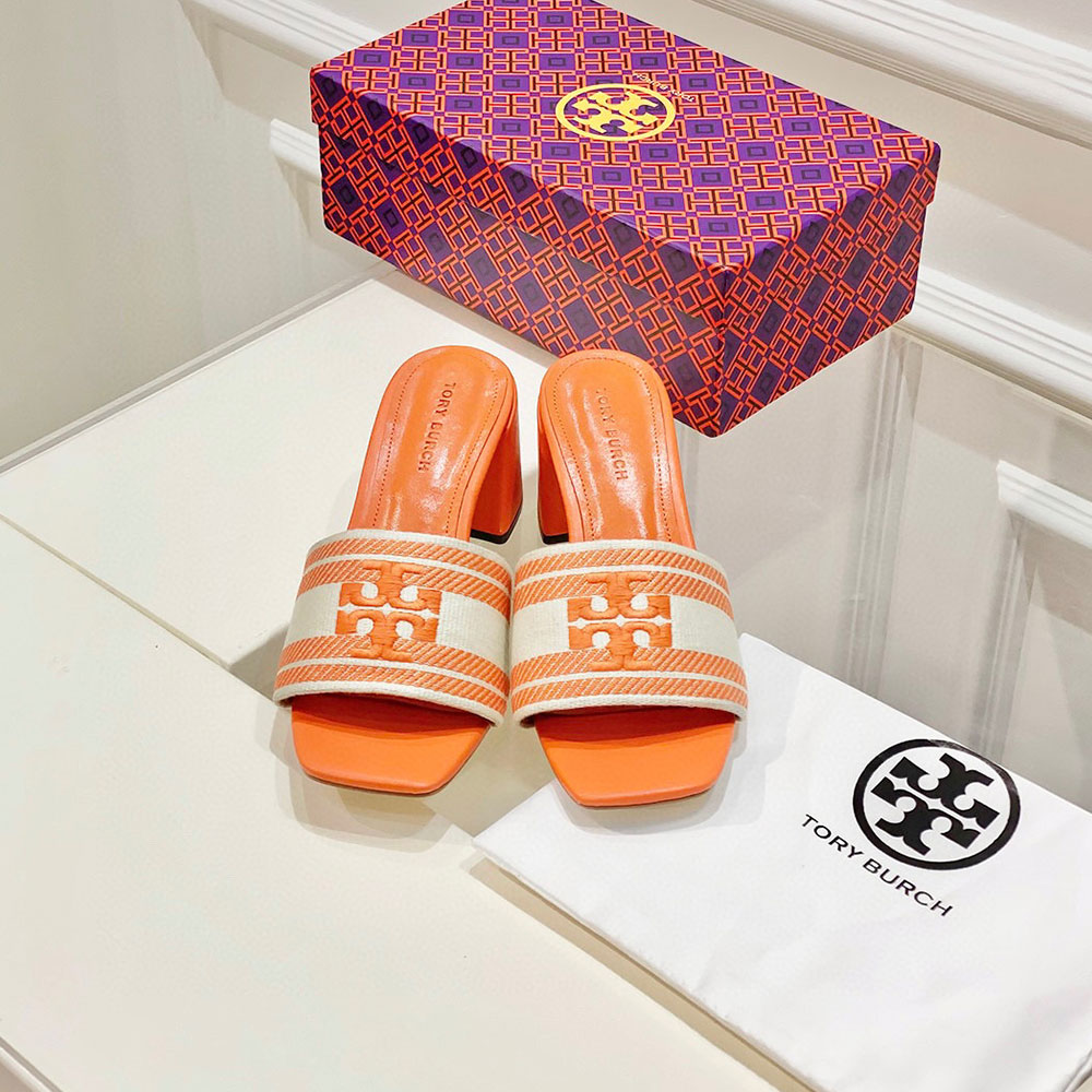Tory Burch Fabric Flip-flops With Chunky Heels Sandals Slide - Image 3