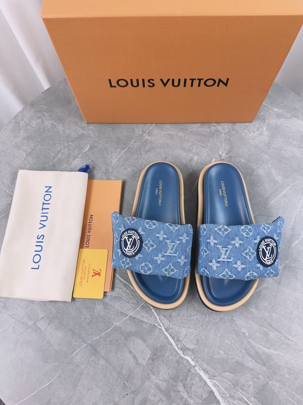 LV Pool Pillow Denim Flat Comfort Mules