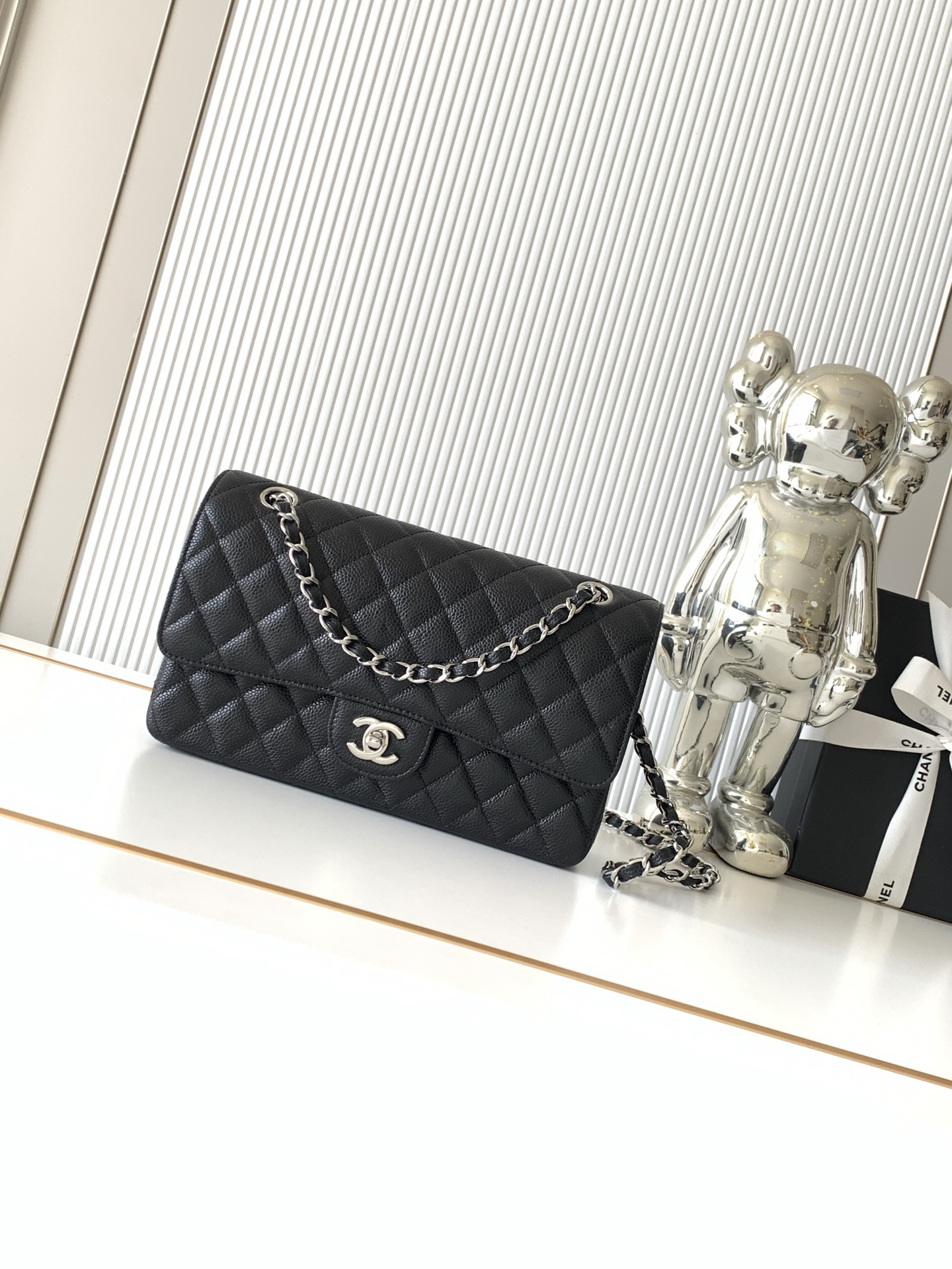 Chanel Black Calfskin Medium Classic Double Flap Shoulder Bag -Top Quality - Image 1