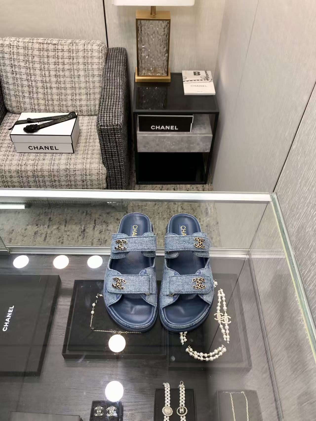 Chanel Denim CC Sandals Mules - Image 1