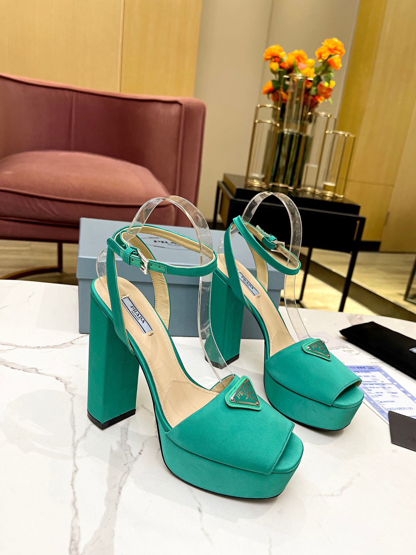 Prada Buckle Square-Heel Sandals - Image 3