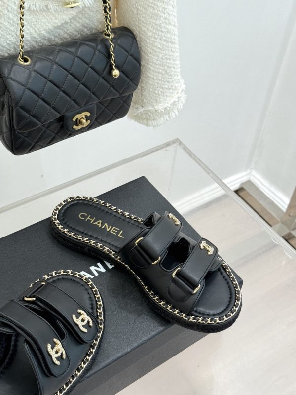 Chanel Black CC Double Breasted Flat Slippers Sandals