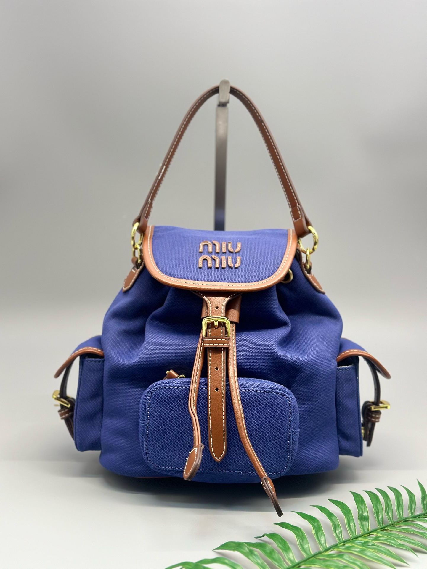 Miu Miu Canvas and Leather Backpack - Image 9