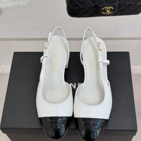Chanel Black and White Slingback Heels - Image 4