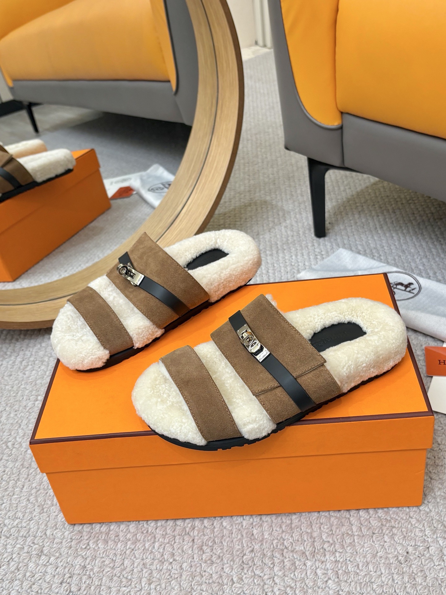 Hermès Furry Slippers - Image 2