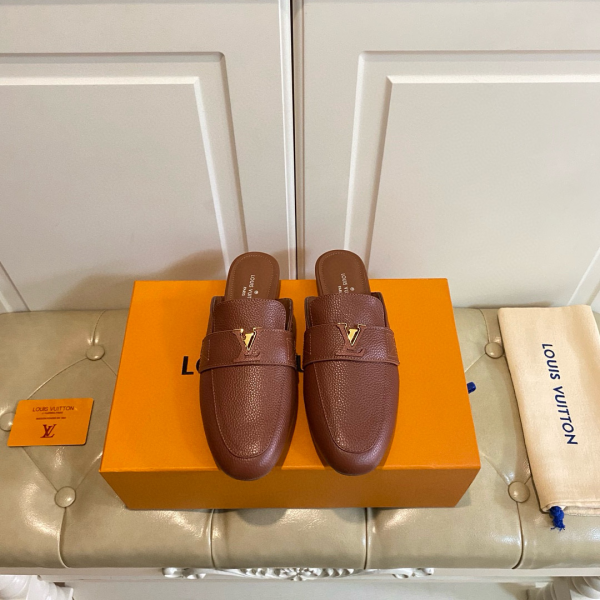 LV Leather Half-Pack Slingback Slide Sandals