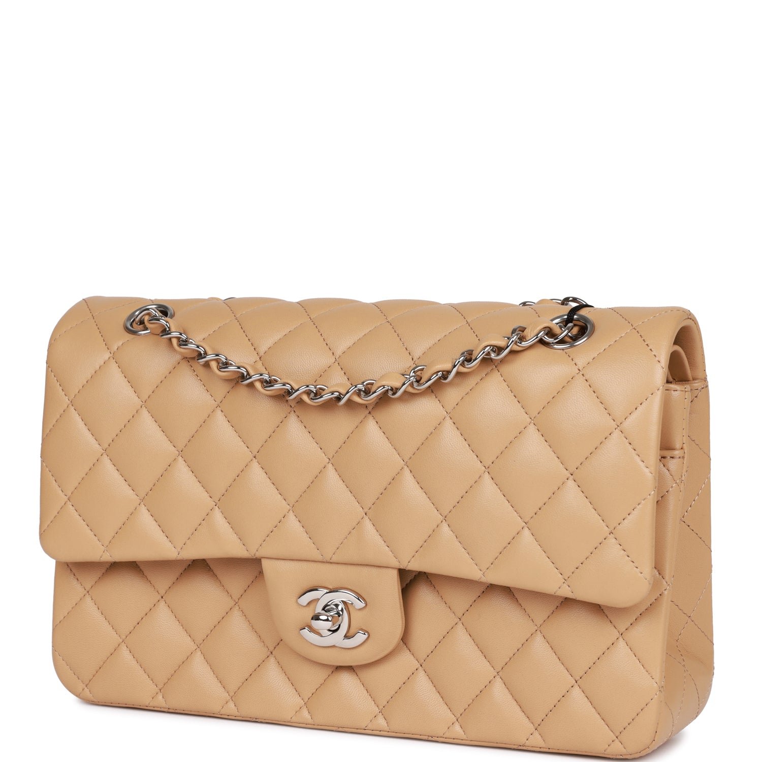 Chanel Classic Flag Bag Medium Classic Double Flap Bag Beige   Silver Hardware - Image 5