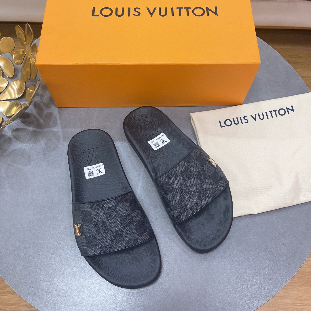LV Rubber Fashion Plaid Flip-flops Slide Sandal - Image 4