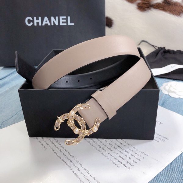 Chanel Belt With Double C Buckle Beige Gold Toned Hardware Women Belt 30MM