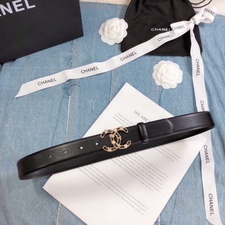 Chanel Belt With Double C Buckle Black Gold Toned Hardware Women Belt 30MM - Image 3