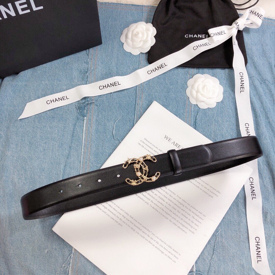 Chanel Belt With Double C Buckle Black Gold Toned Hardware Women Belt 30MM - Image 3