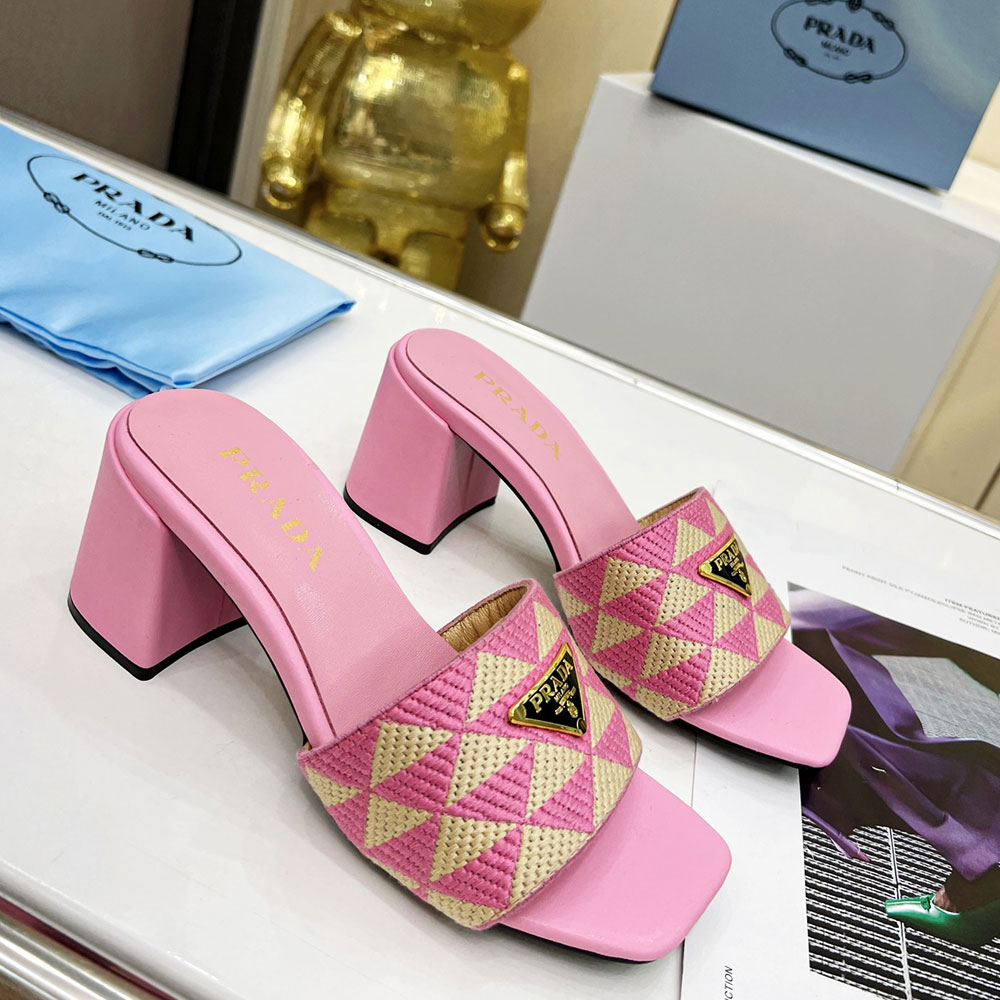 Prada Fabric Chunky Heels Sandals Slide - Image 6