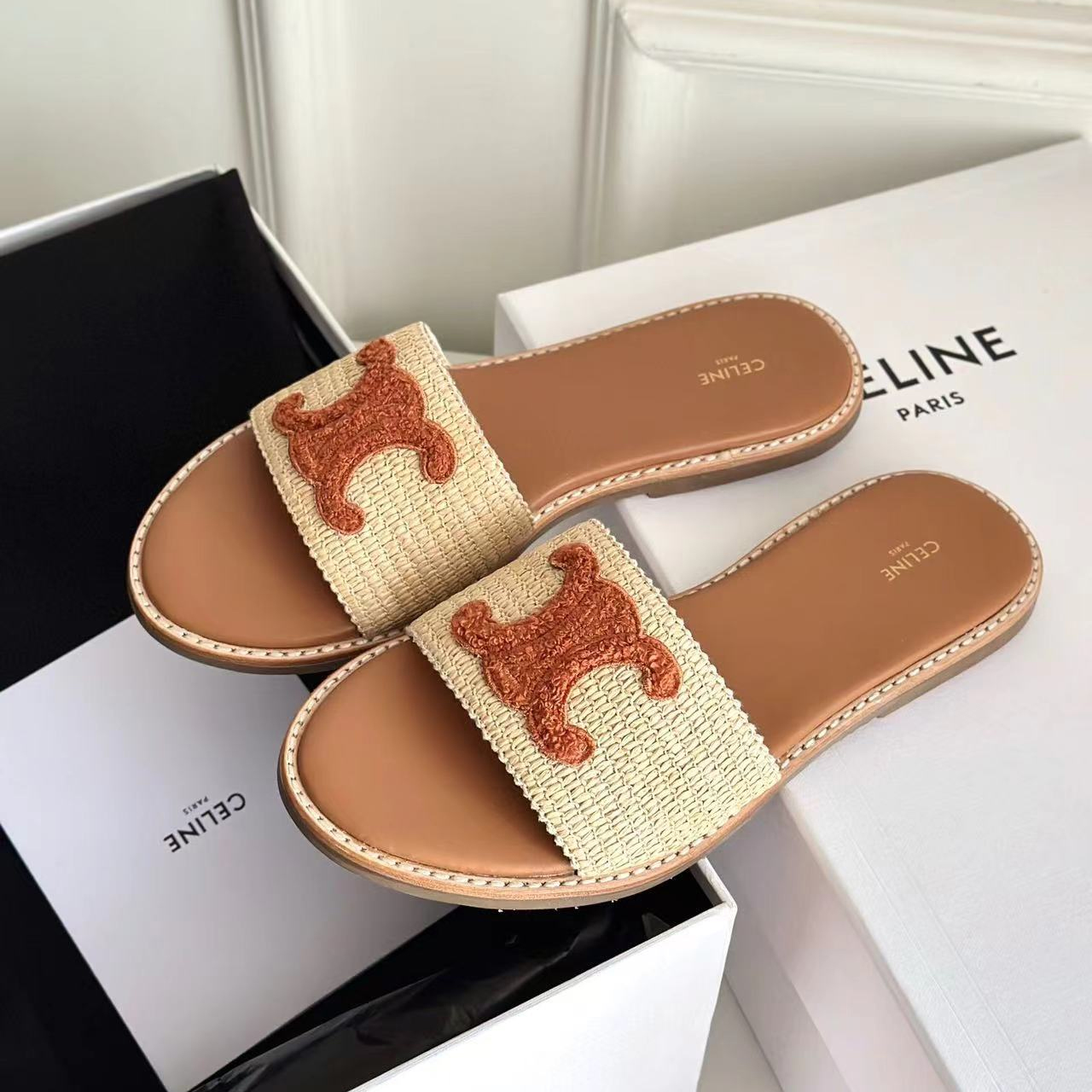 CELINE Women's Mule Sandals - Flat Sandals with Signature Logo - Image 4