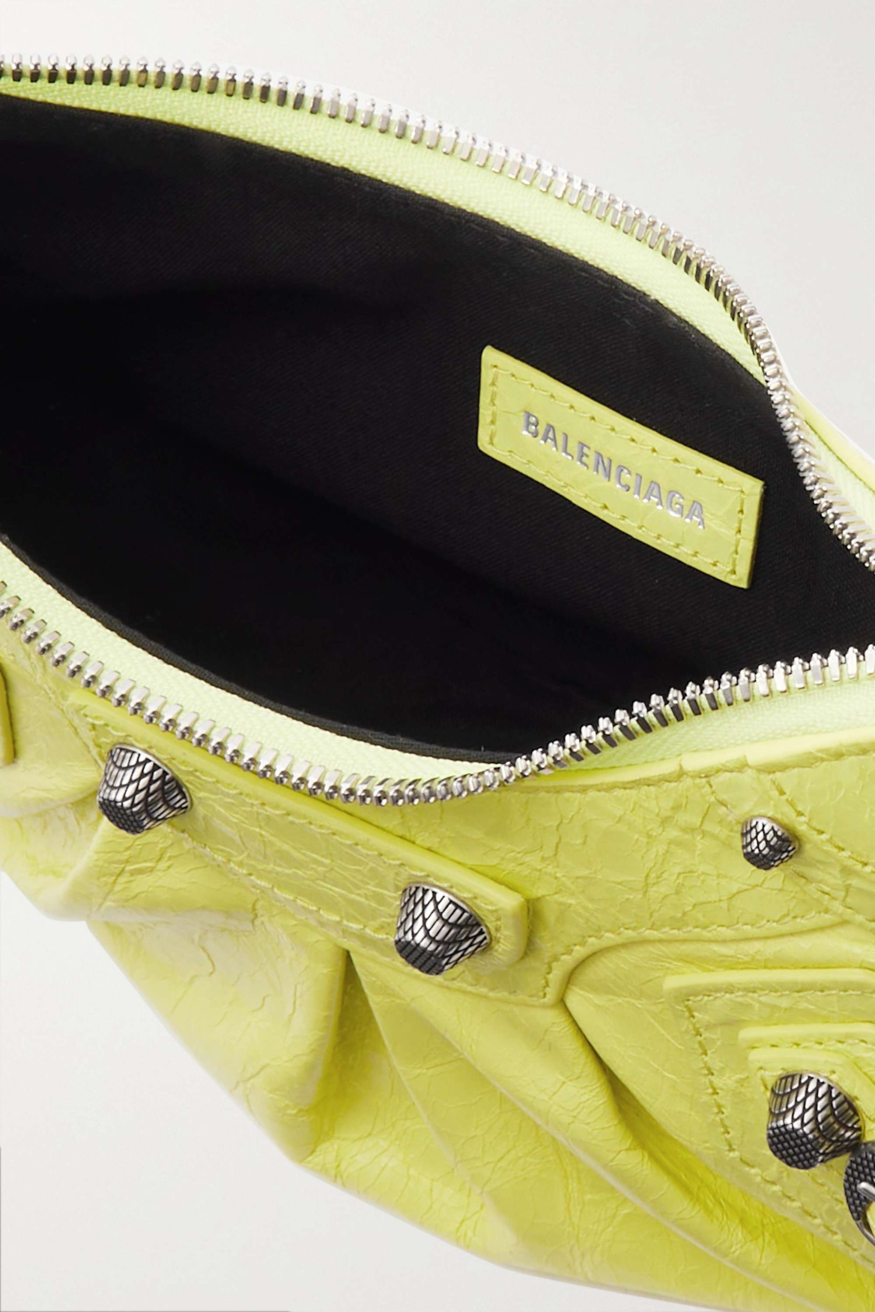 BALENCIAGA Le Cagole XS studded crinkled-leather shoulder bag yellow - Image 2