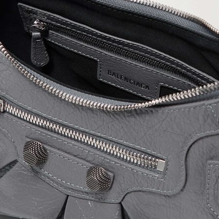 BALENCIAGA Le Cagole small studded crinkled-leather shoulder bag Grey - Image 2