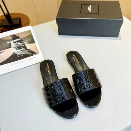 YSL Saint Laurent Black Label Slippers Patent Leather - Image 2