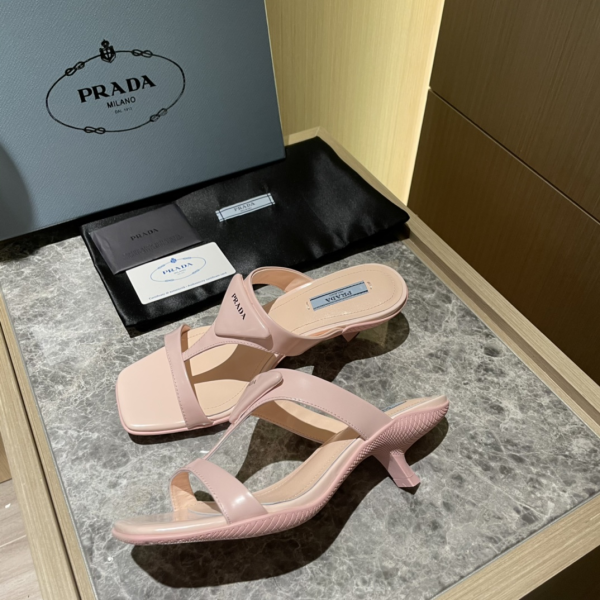 Prada  Polished Leather Sandals Slide