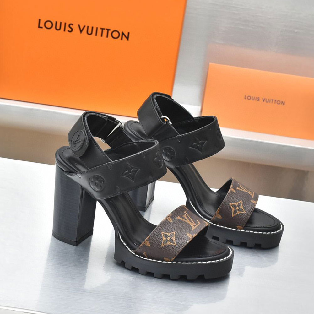 LV Leather Chunky Heel Velcro Slide Sandal - Image 2