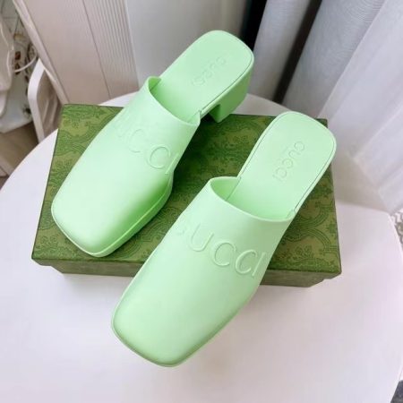 Gucci Shoes Open-Heel Bun Embossed Logo Chunky Heel Slide Sandal - Image 5
