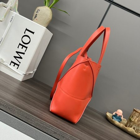 Loewe Mini Puzzle Fold Tote in shiny calfskin Red - Image 4