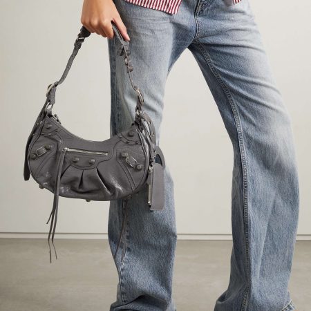 BALENCIAGA Le Cagole small studded crinkled-leather shoulder bag Grey - Image 5