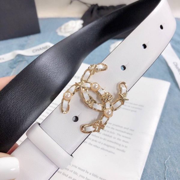 Chanel Belt With Double C Buckle White Gold Toned Hardware Women Belt 30MM