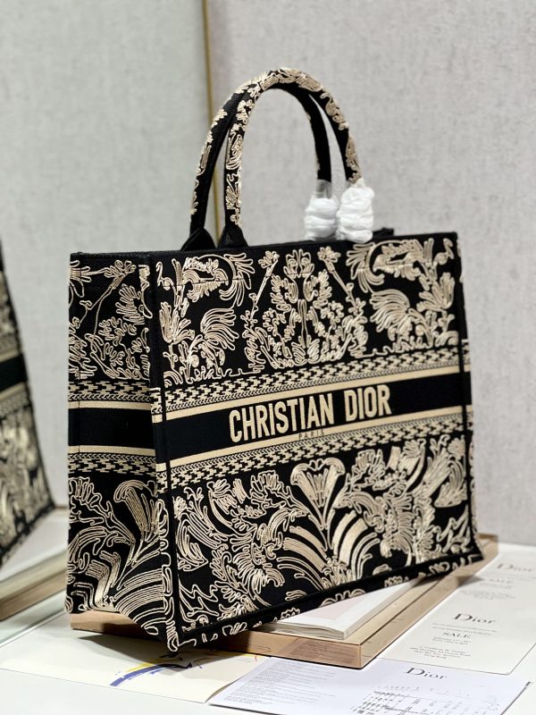 Dior Book Tote Large Black and White Ornamental Cornely-Effect Embroidery