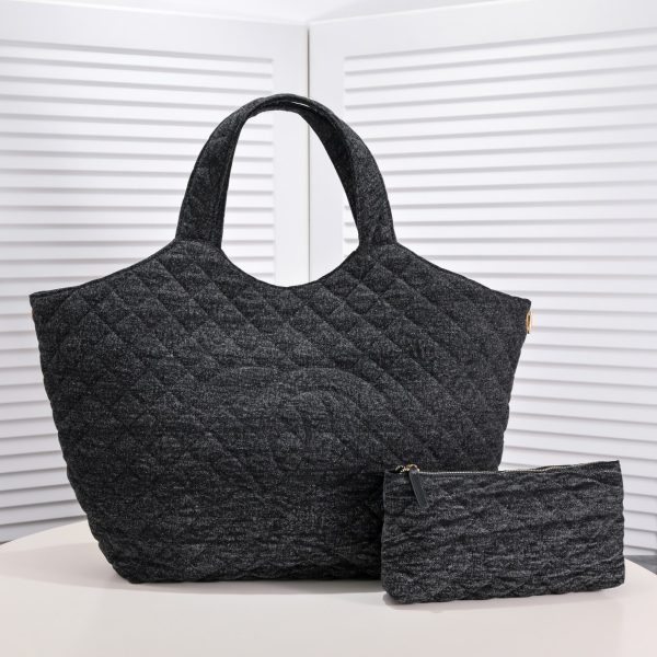 Chanel Leather&Canvas Tote Shoulder Handbag