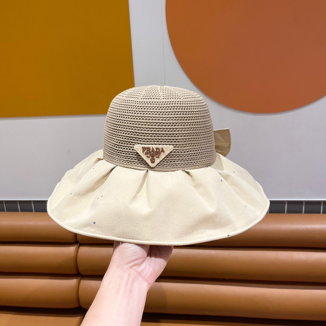 Prada Fisherman's Hat With Mesh Bow Sunhat - Image 4