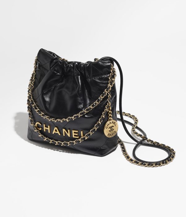 CHANEL 22 MINI HANDBAG Shiny Calfskin & Gold-Tone Metal Black
