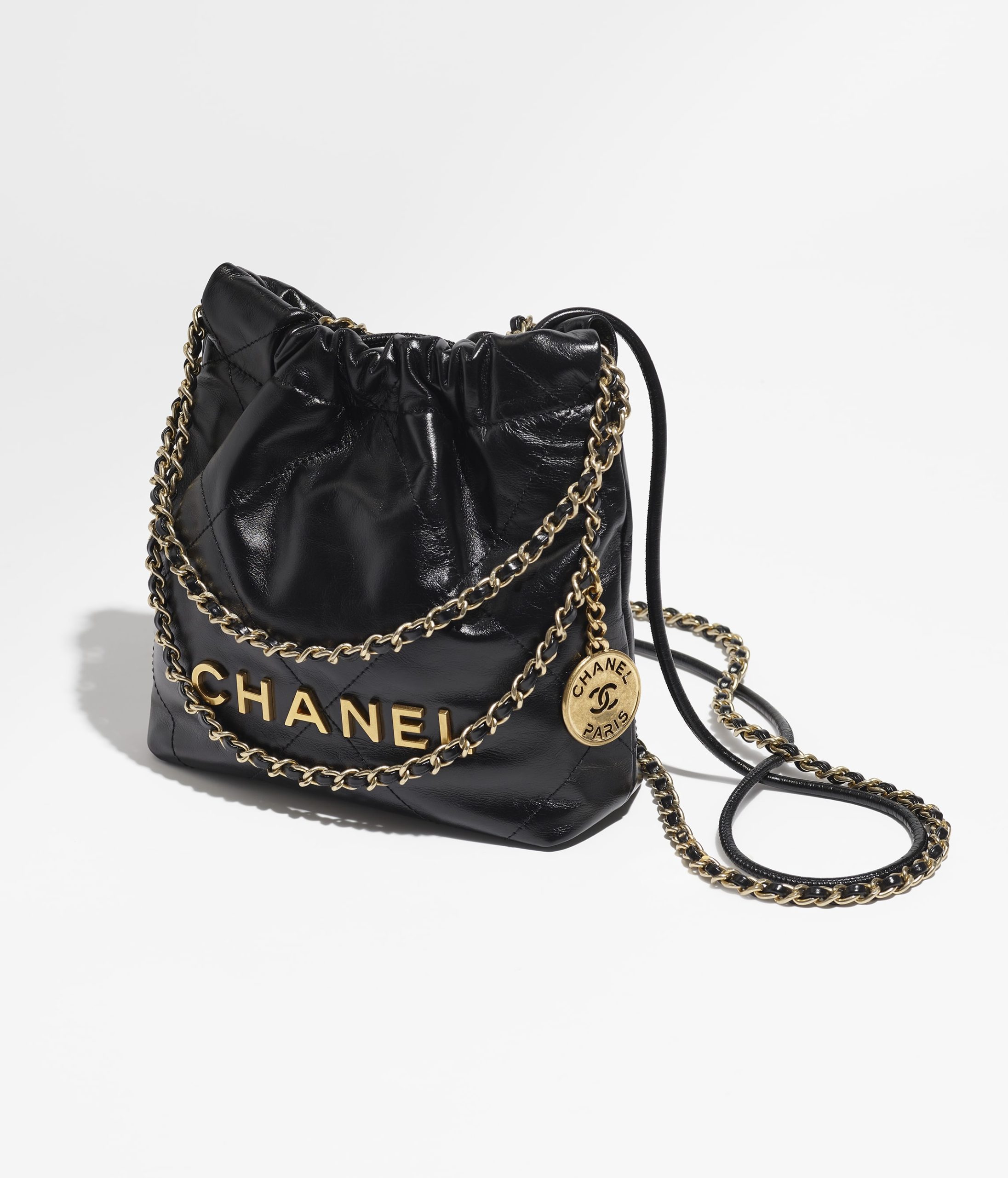 CHANEL 22 MINI HANDBAG Shiny Calfskin & Gold-Tone Metal Black - Image 3