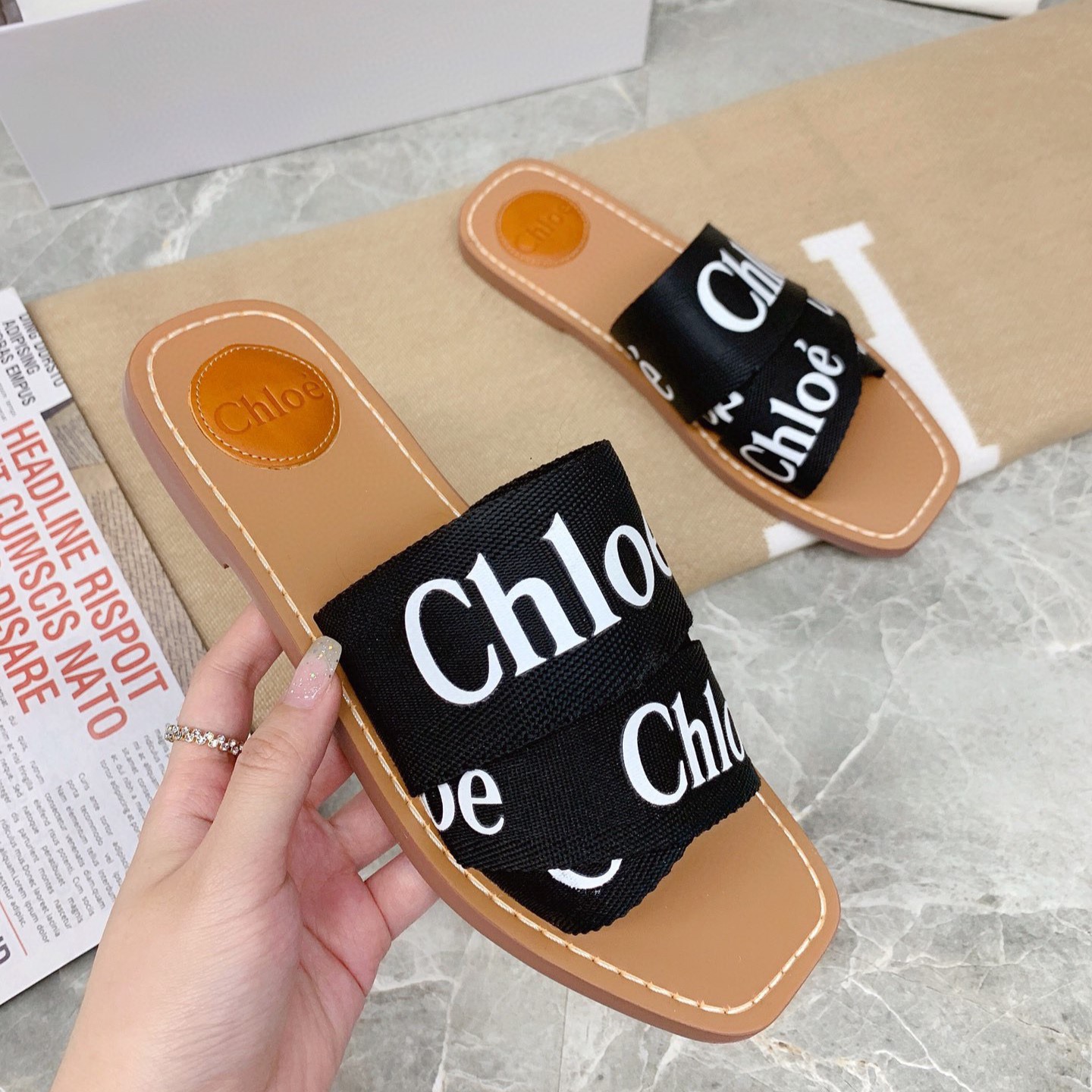 Chloe Woody Flat Mule Slide Sandals - Image 3