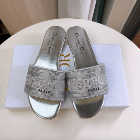 Dior DWAY Slide Slipper Sandals With Diamonds - Image 3